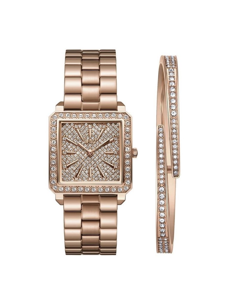 Nwt Jbw Cristal 28 Jewelry Set Rose Gold-Tone Dial Ladies Watch